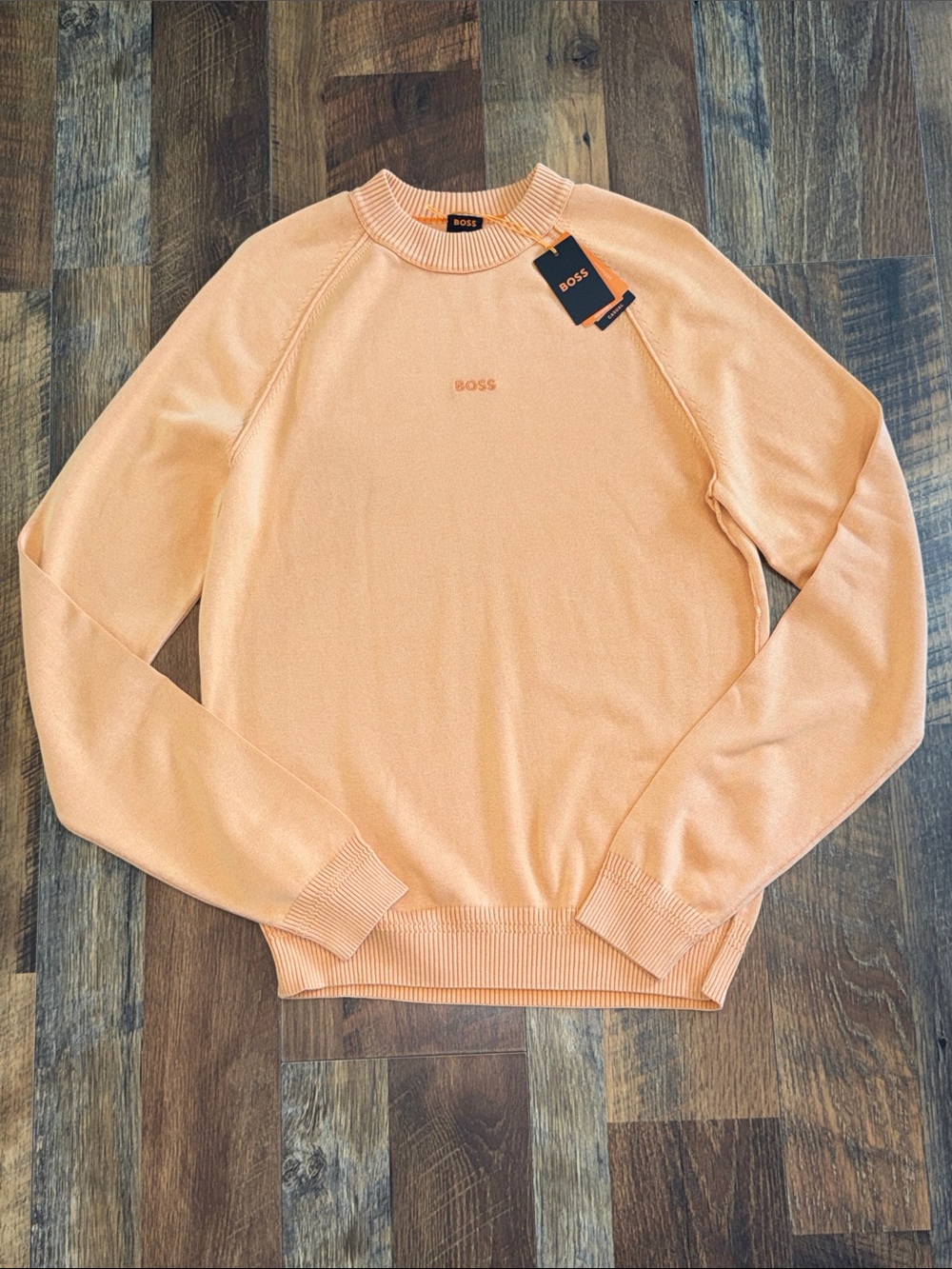 NWT BOSS Hugo Boss Konser Crewneck Sweater Men’s Small Peach Embroidered Logo